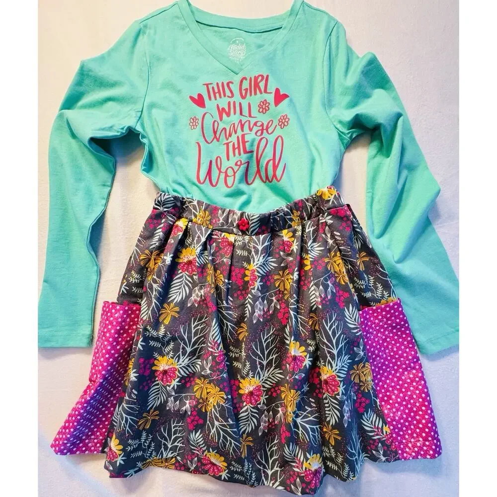 Handmade Flowers, Inside Pockets Skirt With A Shirt From Faded Glory Size10/12